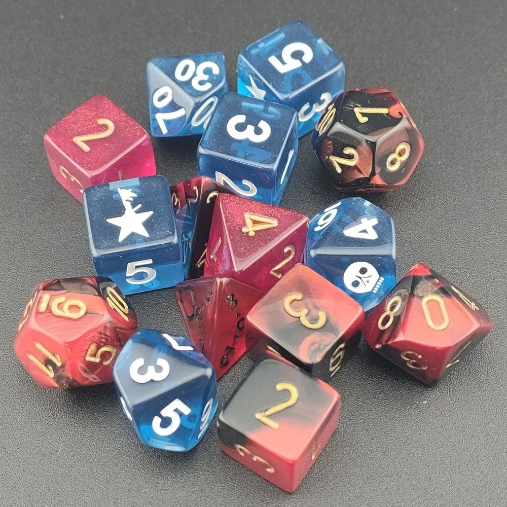 Chessex RPG dice mixed lot game play blue white gold black polyhedral triangle